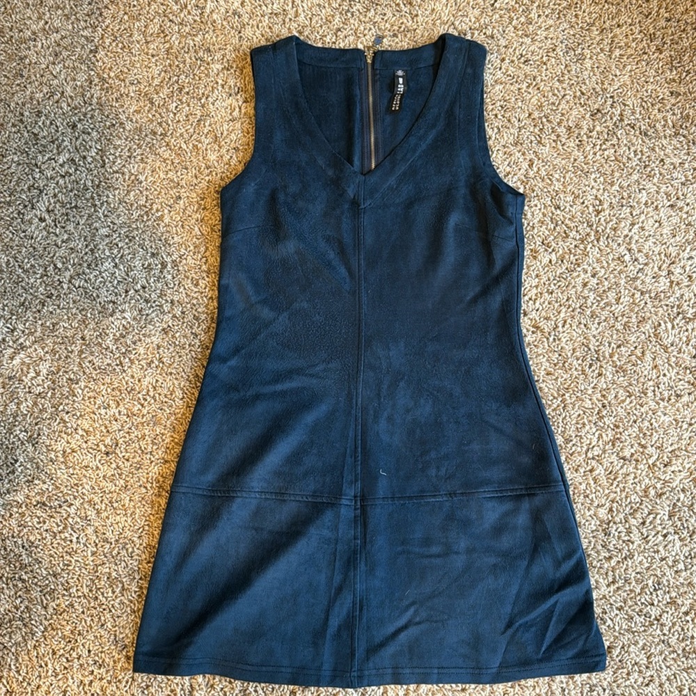 Design lab suede navy mini dress with a v neck line, size small